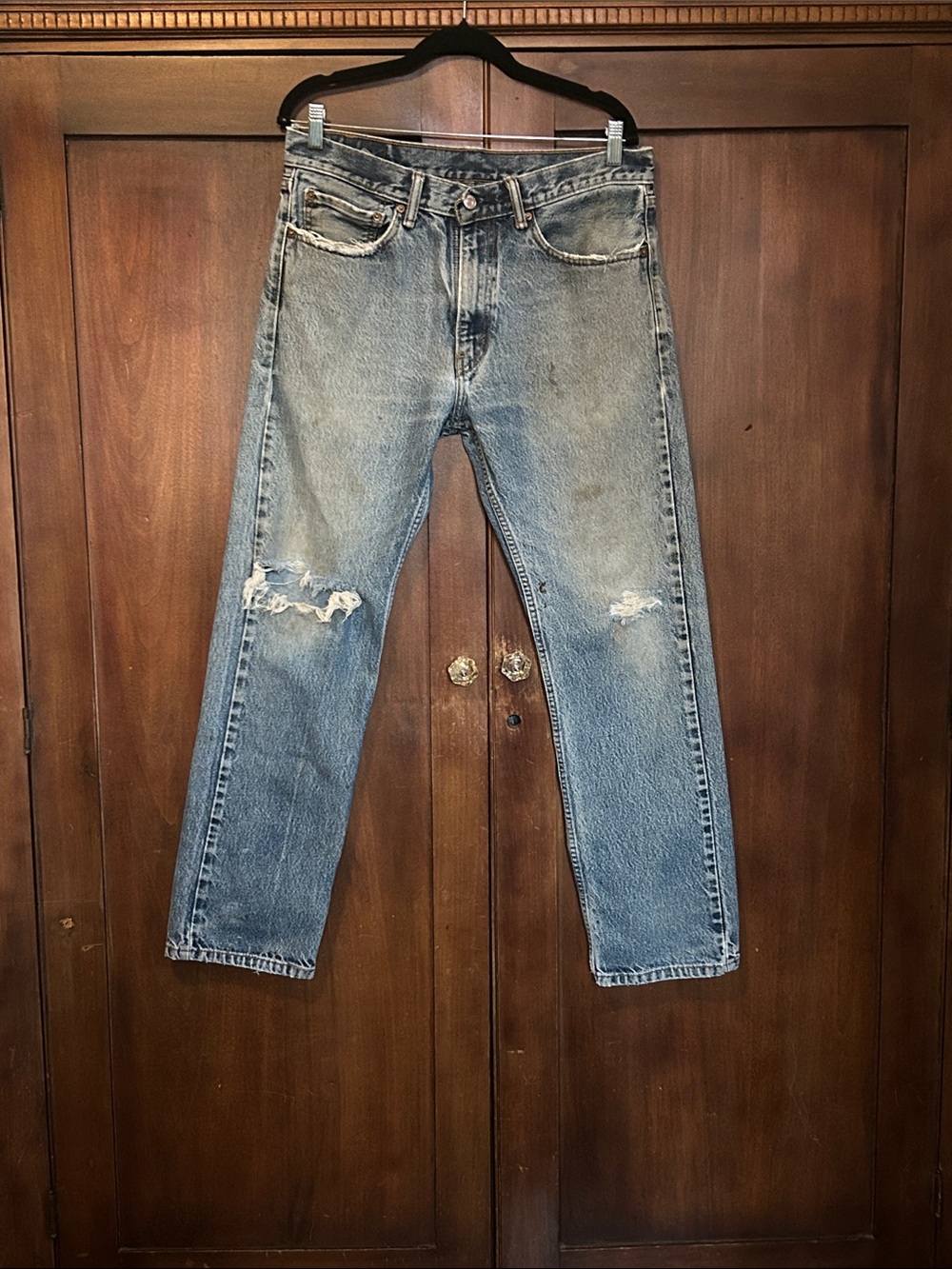 2012 Levi's 505 Worn Double-Knee Straight Fit Jeans 34 X 30